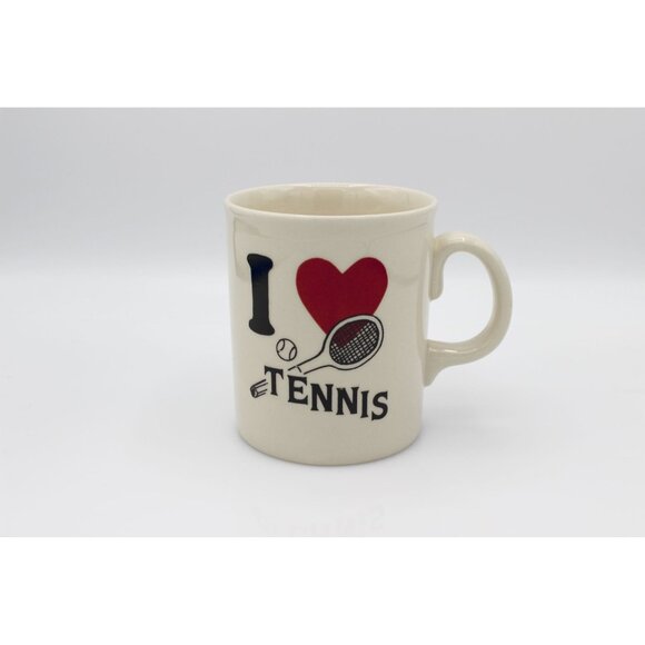 Vintage Tennis Cup Coffee Mug Made In England Raquette Heart 10 oz "I love Tenni - Picture 2 of 8